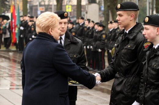 Dalia Grybauskaitė at the General P. Plechavičius school with cadets in Kaunas