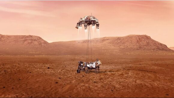 Perseverance kranas-dronas. NASA iliustr.