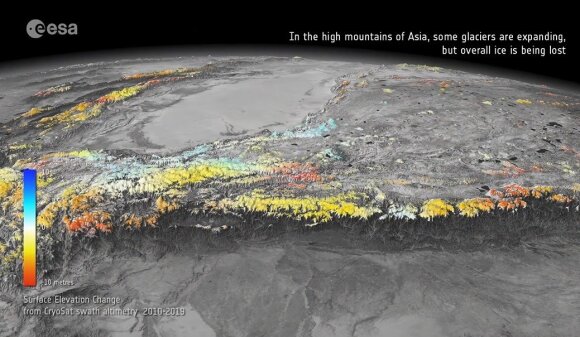 Ledynų Aliaskoje ir Azijoje tirpsmo duomenys, užfiksuoti nuo 2010 iki 2019 metų palydovu CryoSat-2