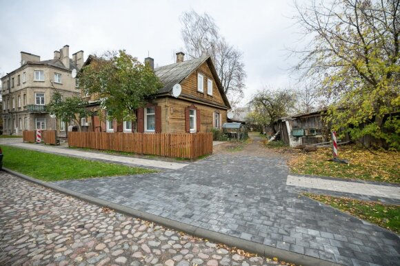 In one of the rebuilt streets of the capital, the historic cobblestone has been restored