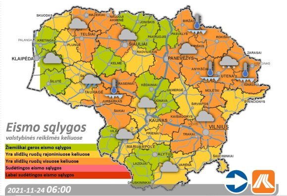Kelininkai perspėja: eismo sąlygas Lietuvoje sunkina plikledis