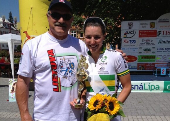 GLSK Vytis President Alex Wiasak pictured with daughter Rebecca Wiasak after an International competition in 2013. Photo courtesy of Rebecca Wiasak.