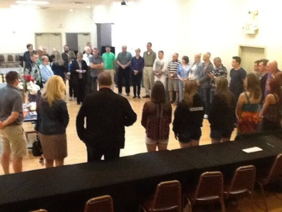 Moment of silence for Edmundas Capas in Cleveland's Lithuanian Community Center. Photo Linas Johansonas:LTnews.net