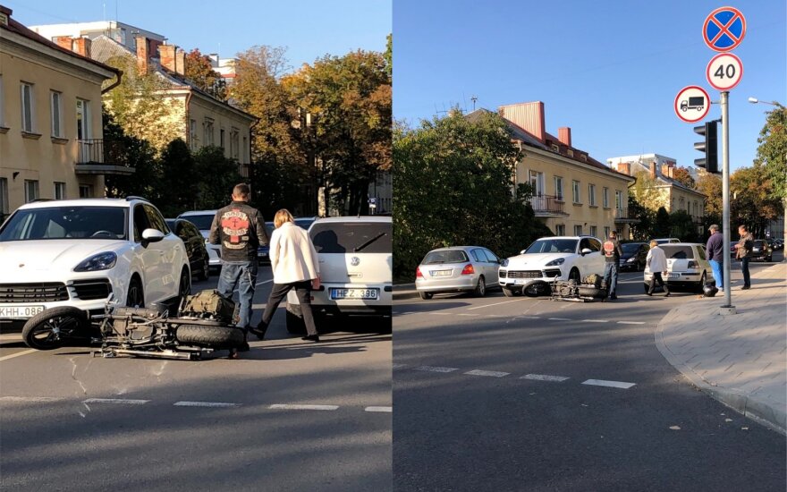 Avarija Vilniuje: susidūrė du automobiliai ir motociklas