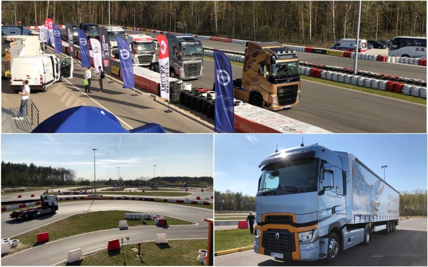 Varšuvos Tor Modlin automobilių trasoje vyko „Volvo“ ir „Renault" vilkikų bandomieji važiavimai.