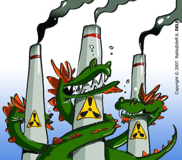Atominė elektrinė, “trigalvis slibinas”, karikatūra